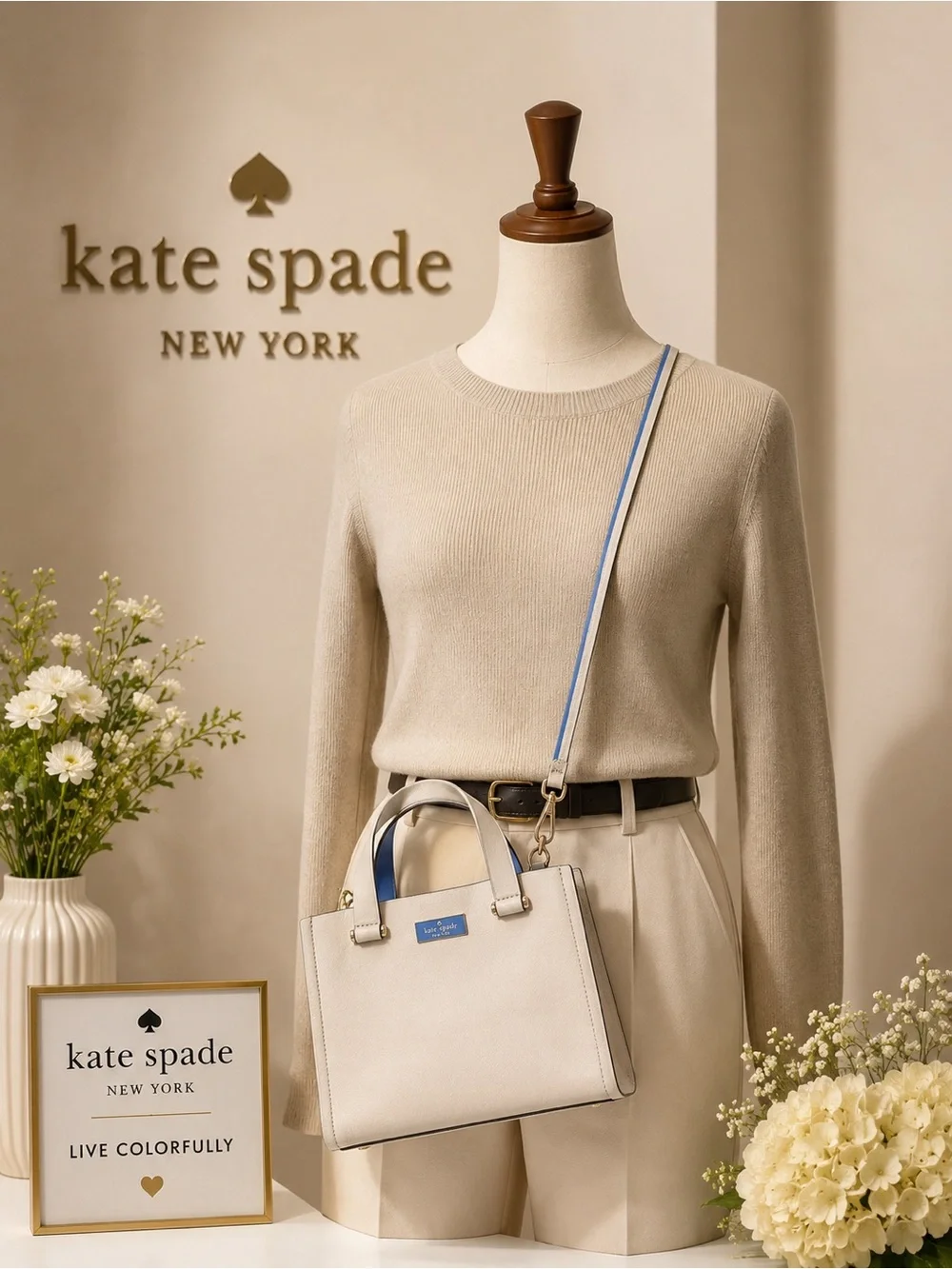 kate spade Cream Leather Top-Handle Crossbody Bag